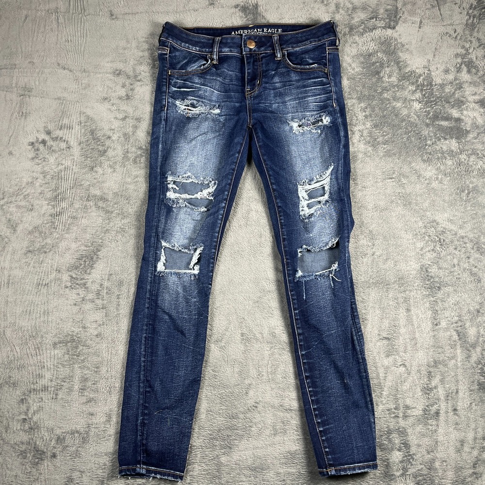 American Eagle Outfitters High Rise Jegging Jeans Women 10 Blue Denim Distressed